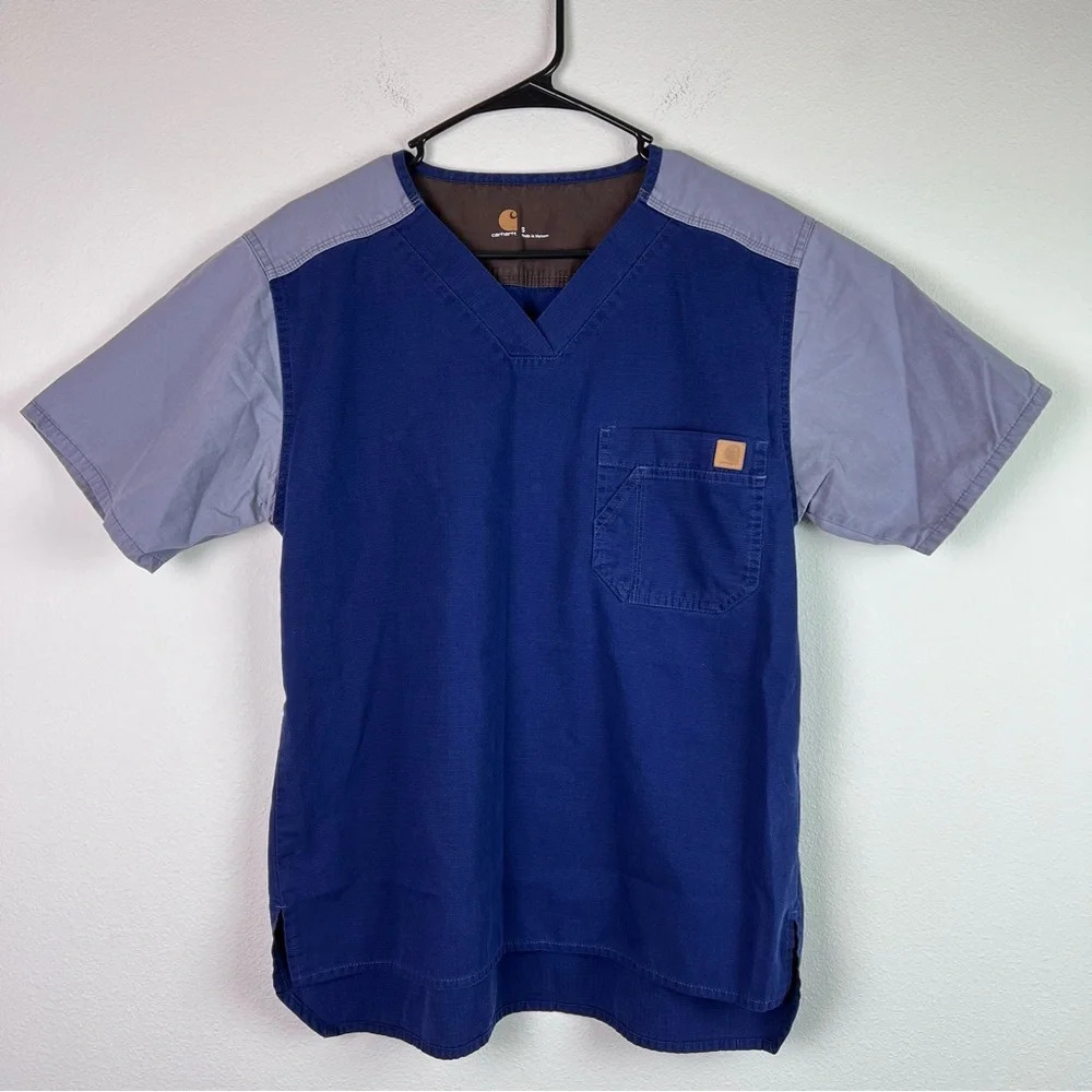 Carhartt Women's Scrub Top‎ S Blue Gray Short Sleeve Nurse Uniform Top Pocket